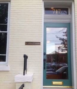 office front doorway steps sign