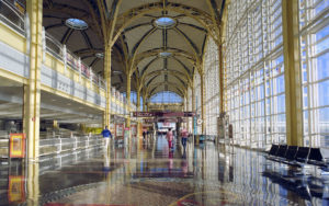 walkway tall ceilings railings windows skylights