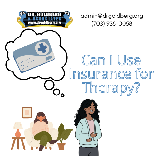 Can I Use Insurance for Therapy? graphic with an insurance card and therapy illustrations